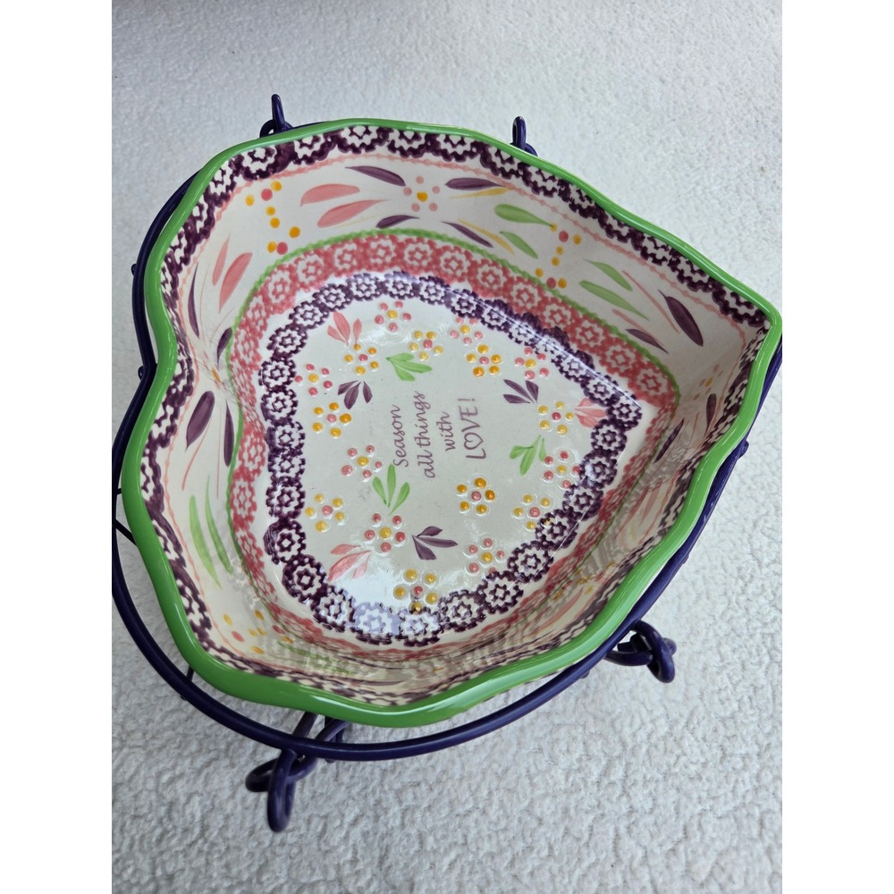 Temp-tations Heart Baker Old World Floral 1.5QT Purple Green Excellent Love Dish